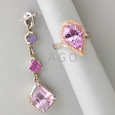 Appraisal: CUSTOM BUILT KUNZITE GOLD JEWELRY Three stone drop pendant enhancer