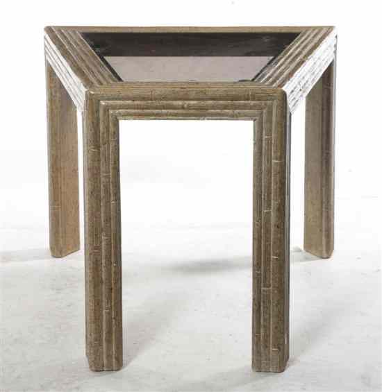 Appraisal: A Contemporary Faux Bamboo Veneered Side Table having a trapezoidal