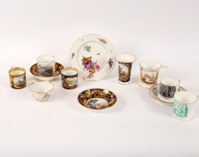 Appraisal: Two Derby cups and saucers On the River Rhine and