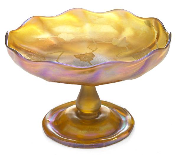 Appraisal: A Tiffany Favrile engraved glass compote circa inscribed L C