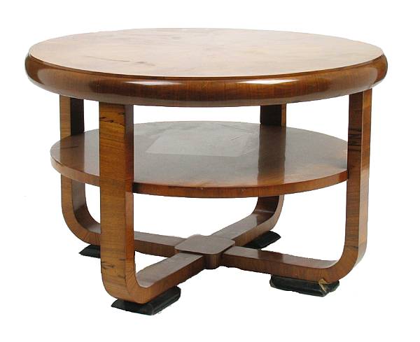 Appraisal: An Art Deco two-tier circular coffee table with quarter-sawn veneer