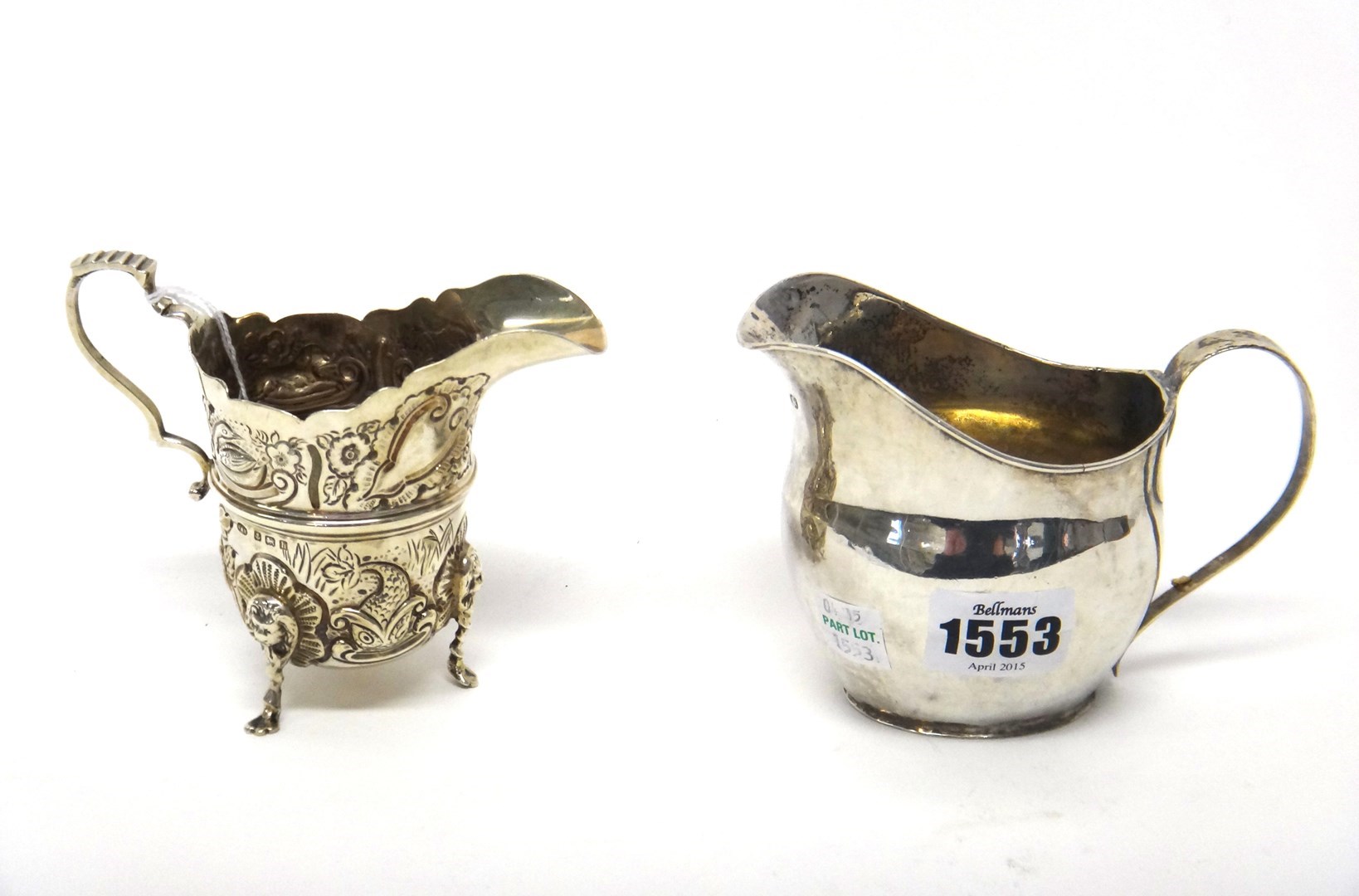 Appraisal: A silver helmet shaped milk jug of plain form circa