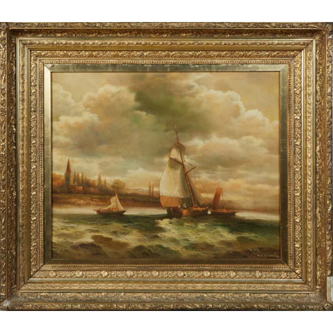 Appraisal: S D Richelle Dutch Style Seascape st c oil on