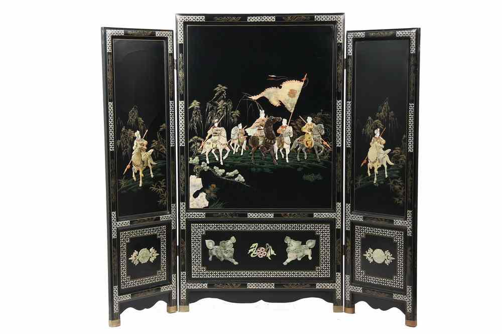 Appraisal: CHINESE COROMANDEL SCREEN - Qing Dynasty ca Chinese Three-Part Coromandel