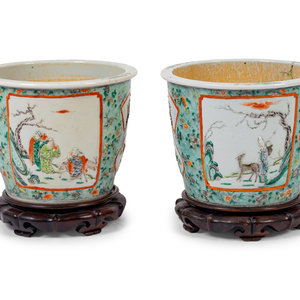 Appraisal: A Pair of Chinese Export Famille Verte Porcelain Jardinieres TH