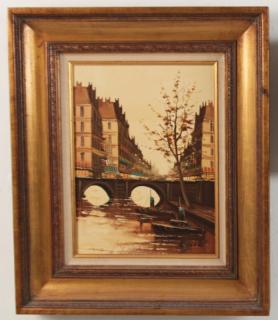 Appraisal: DOMCARI O C EUROPEAN CANAL SCENE PAINTING OIL ON CANVAS