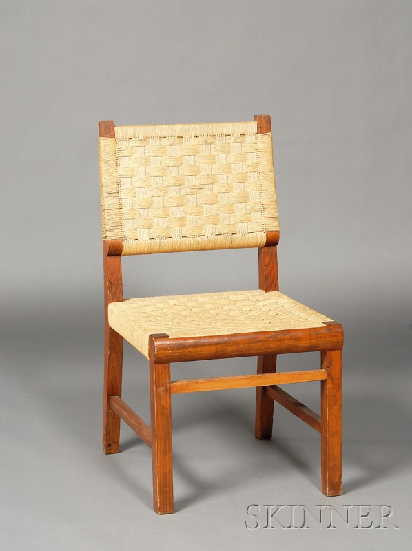 Appraisal: Four Woven Fiber Upholstered Wooden Dining Chairs attributed to Jens