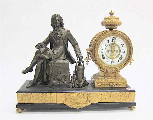 Appraisal: GILDED AND BRONZED METAL STATUE CLOCK Ansonia Clock Co ''Denis