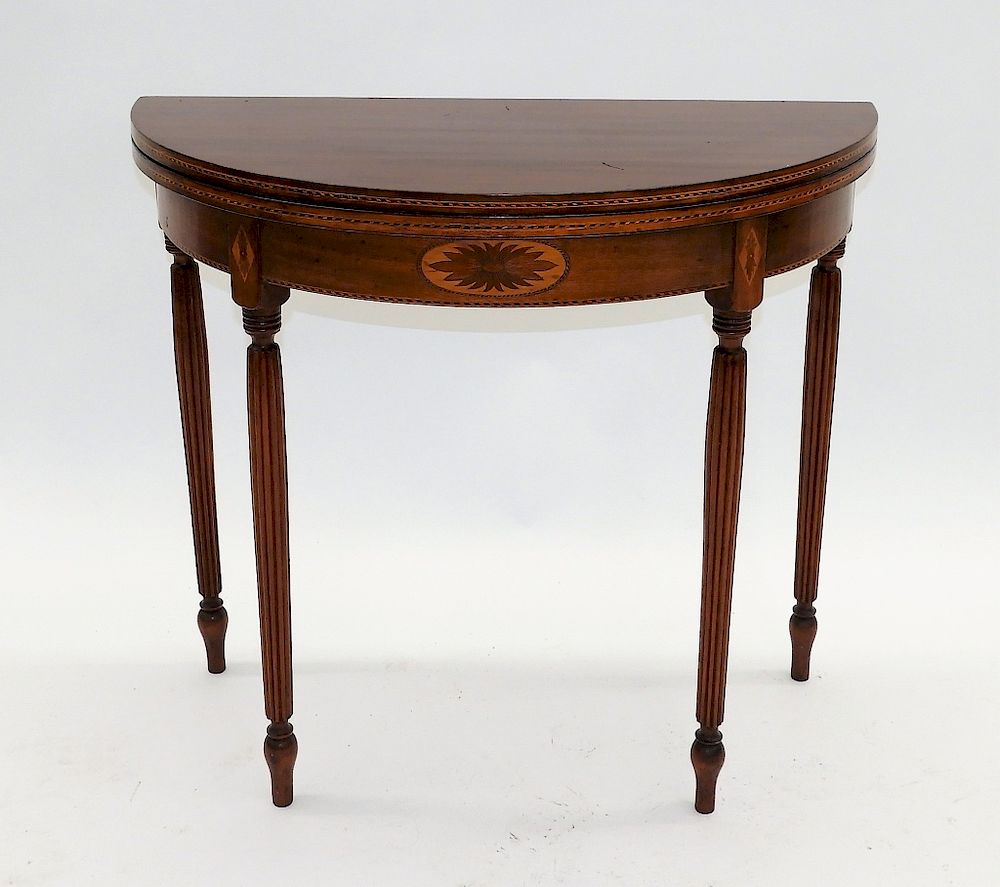 Appraisal: American Federal Style Mahogany Game Table Massachusetts Circa Checkered banded