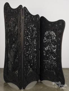 Appraisal: Chinese carved three-part folding screen ca '' x ''