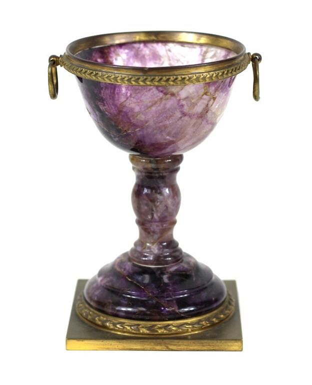 Appraisal: Raw Amethyst Bronze Mounted Compote Raw Amethyst Bronze Mounted Compote