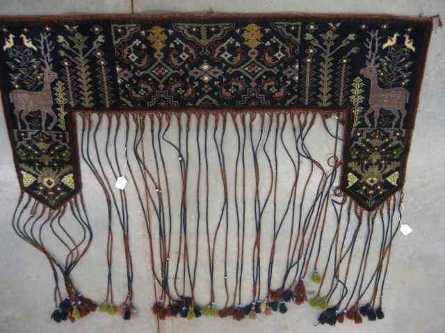 Appraisal: Persian Handmade Tent Flap Hamadan style geometrics indigio field approx