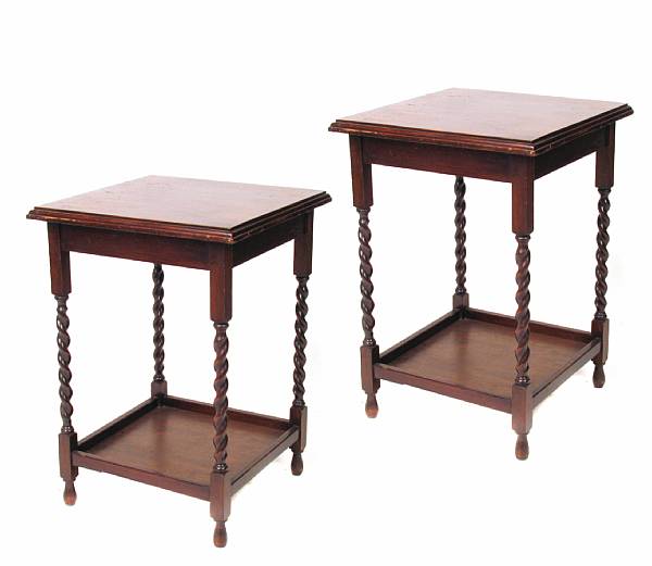 Appraisal: A group of two stained oak side tables height in