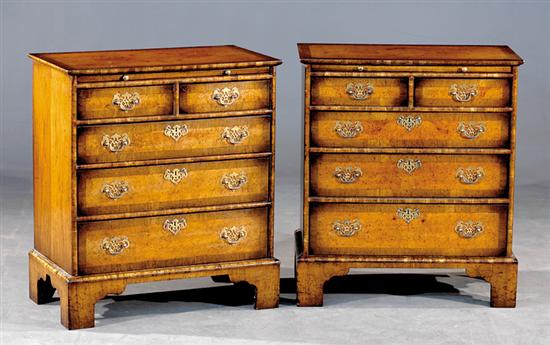 Appraisal: Pair George II style walnut and burl bachelor's chests late