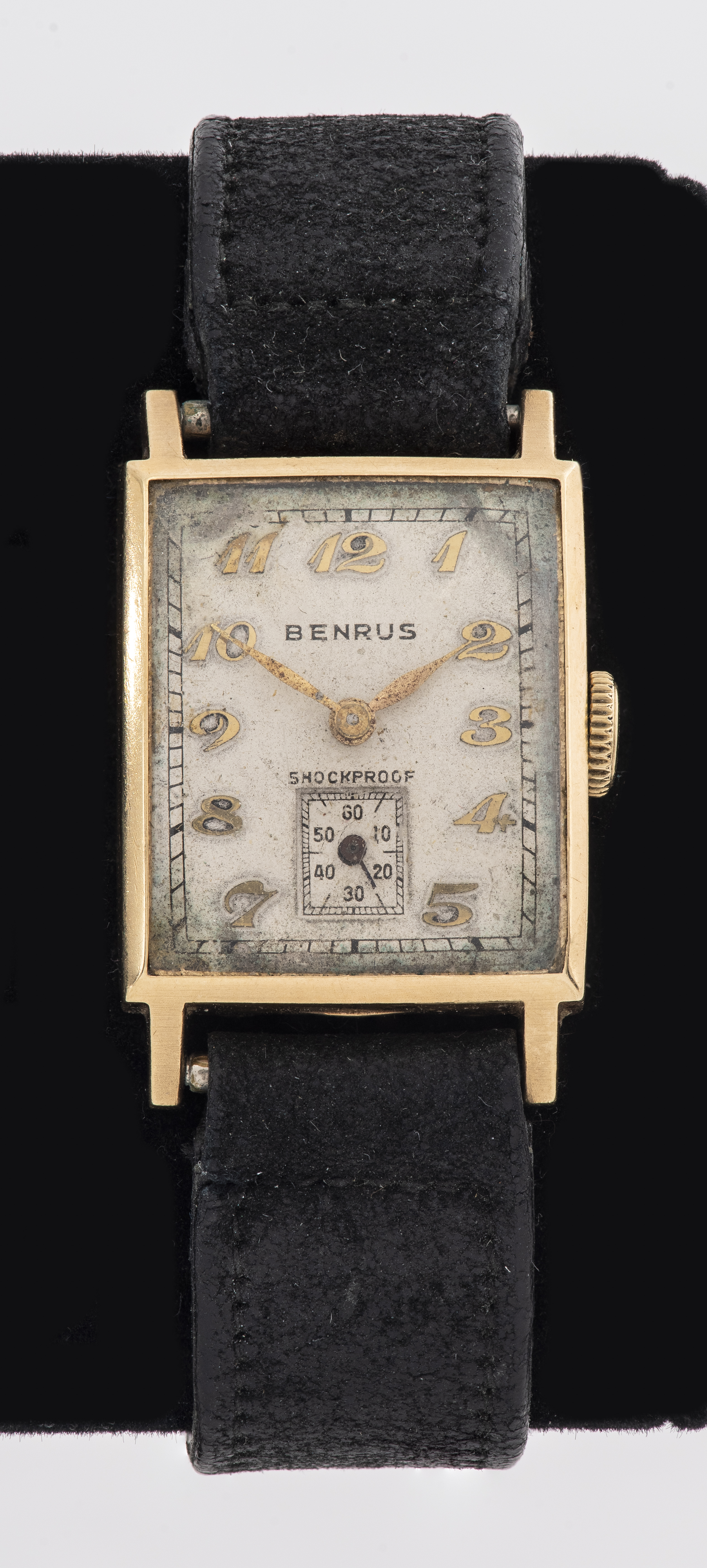 Appraisal: VINTAGE BENRUS K YELLOW GOLD LEATHER STRAP WATCH Vintage Benrus