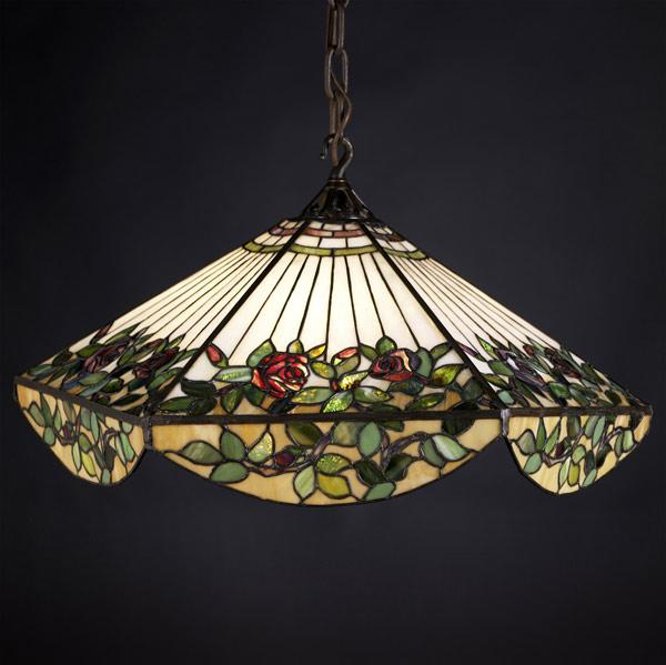 Appraisal: HANDEL Attr Large leaded-glass faceted chandelier with red and pink