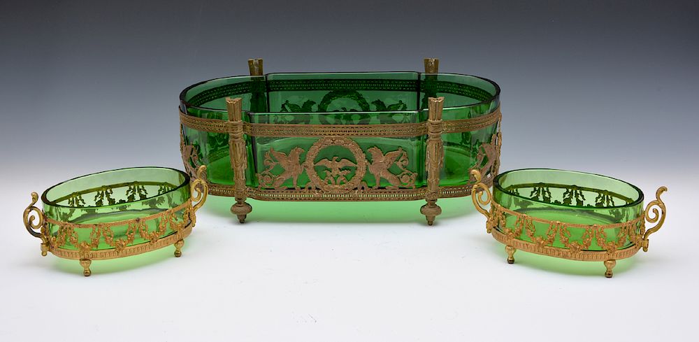 Appraisal: Set of three green glass and ormolu mounted Empire style