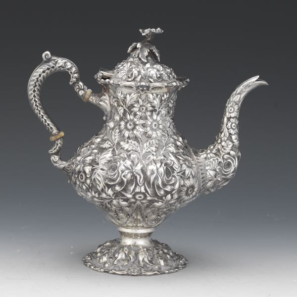 Appraisal: STIEFF STERLING SILVER HAND CHASED COFFEEPOT MARYLAND ROSE PATTERN x