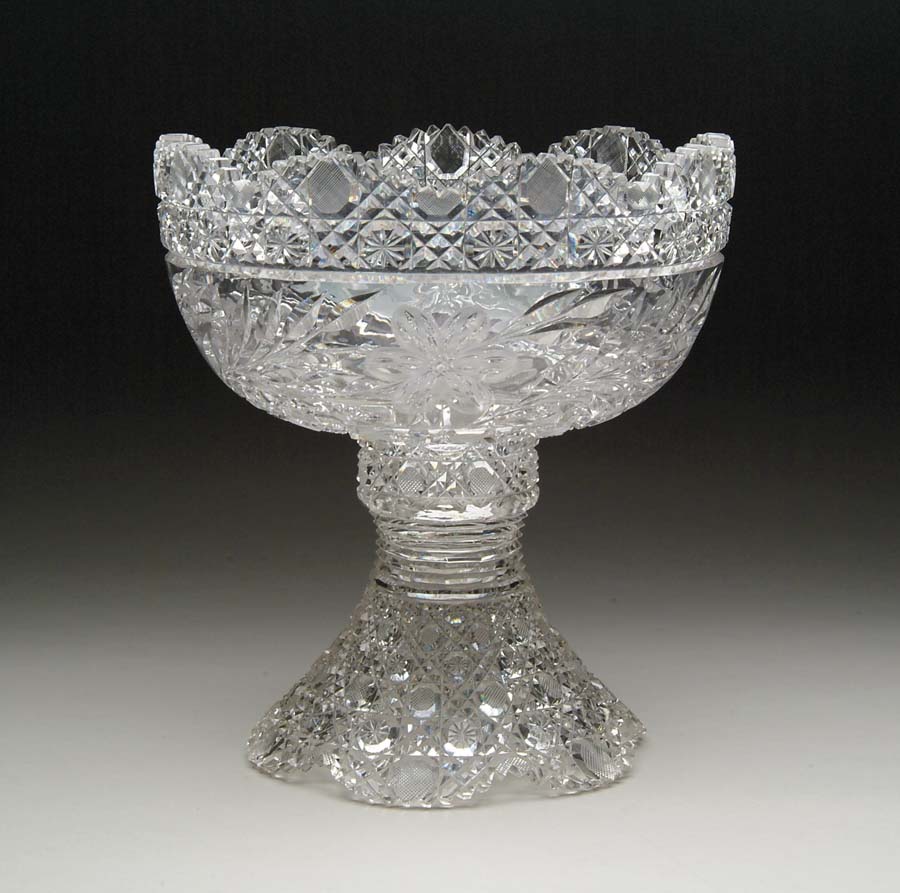 Appraisal: TWO PIECE CUT GLASS PUNCHBOWL Bowl has floral and cane