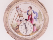 Appraisal: Large verge fusee OF with painted dials with scene of