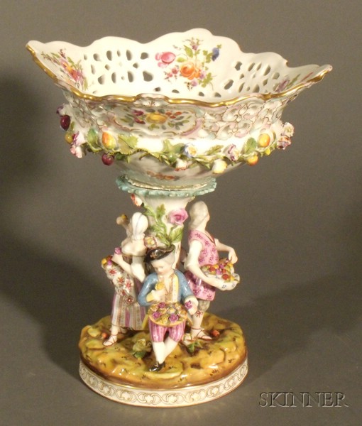 Appraisal: Thieme Porcelain Figural Fruit Compote Germany late th century gilt