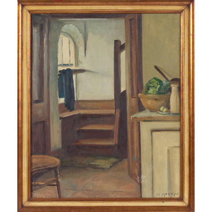 Appraisal: Marjorie Mostyn British b Kitchen Stair c oil on canvas