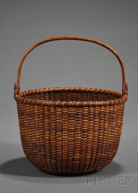 Appraisal: Woven Cane Nantucket Basket early th century deep round basket