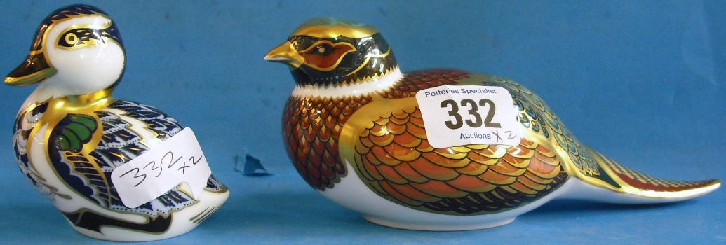 Appraisal: Royal Crown Derby Paperweights Woodland Pheasant and Derbyshire Duckling with