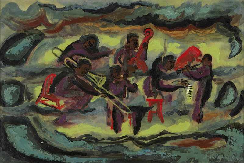 Appraisal: African American music band oil on board '' H x