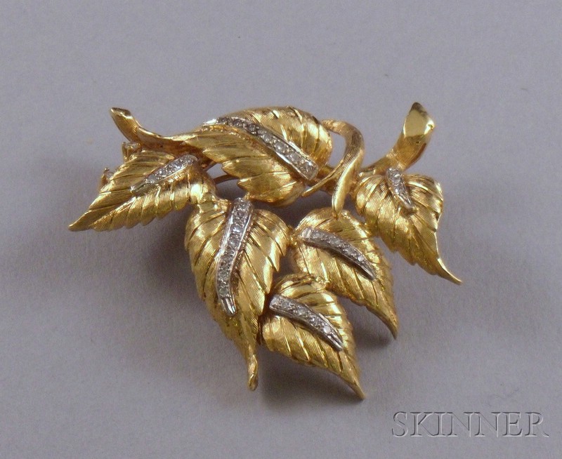 Appraisal: Gold and Diamond Leafy Branch-form Brooch x in dwt