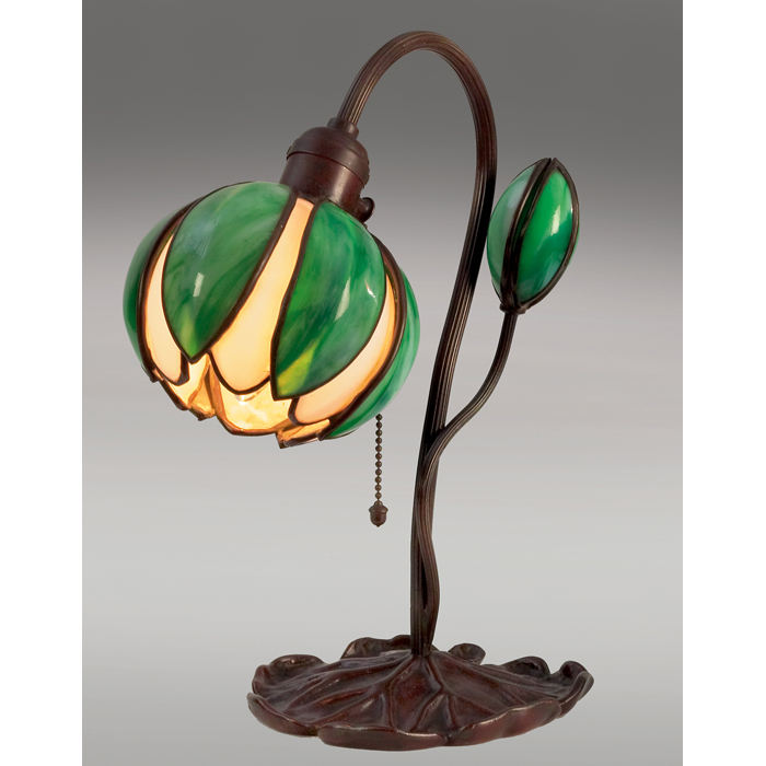 Appraisal: Handel lily lamp blossoming flower with white and green slag