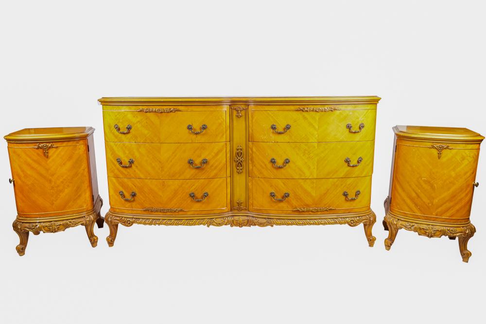 Appraisal: LOUIS XV SYLE DRESSER PAIR OF NIGHT STANDSdresser inches wide