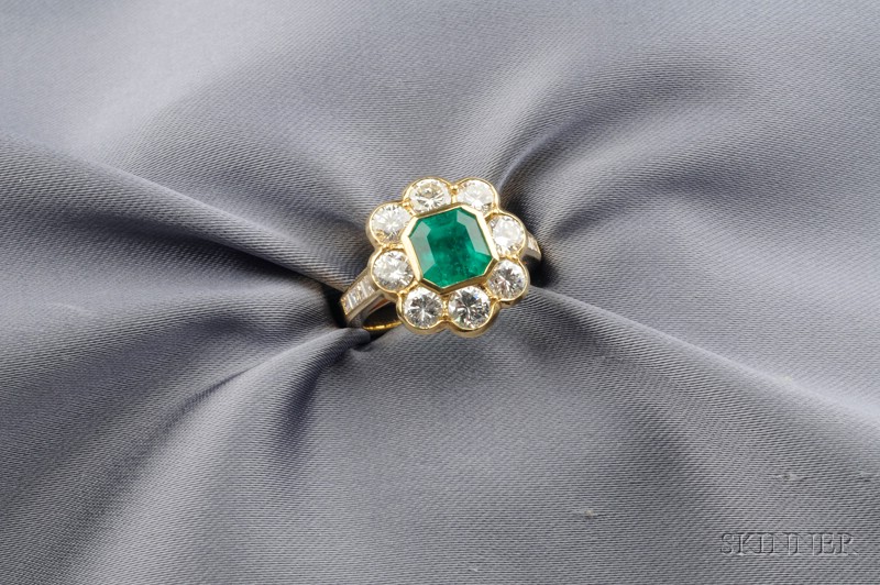 Appraisal: kt Gold Emerald and Diamond Ring bezel-set with a square