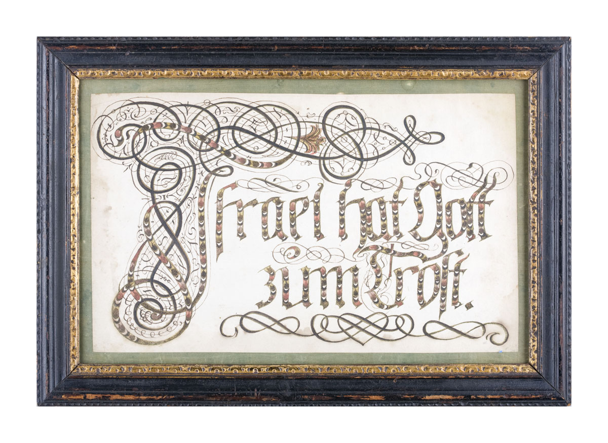 Appraisal: MORAVIAN CALLIGRAPHIC DRAWING quot THRAEL HAT GOTT ZUM TROFT quot