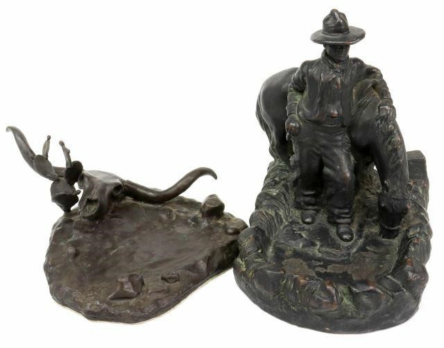 Appraisal: lot of Western figural sculptures comprising cowboy and drinking horse