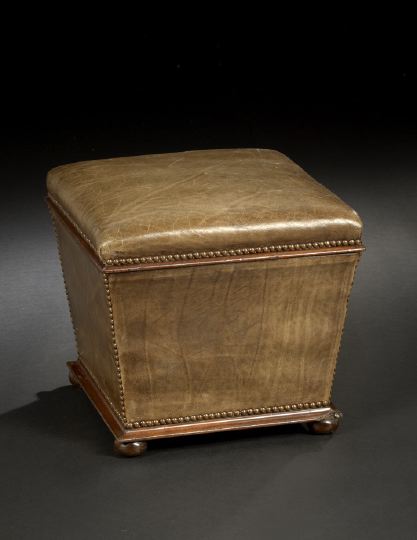 Appraisal: Victorian Mahogany and Leather-Upholstered Ottoman third quarter th century the