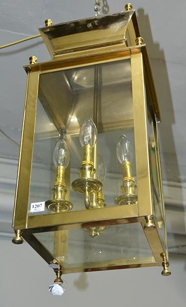 Appraisal: TWO BRASS HANGING LANTERNS with a pagoda top the brass