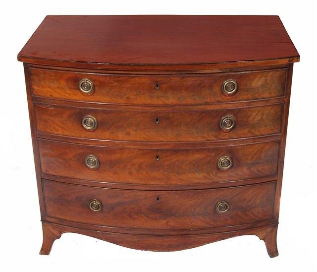 Appraisal: A GEORGE III HEPPLEWHITE BOWFRONTED DRESSING CHEST the top drawer