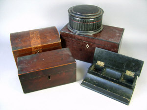 Appraisal: A Victorian mahogany tea caddy length cm another caddy smaller