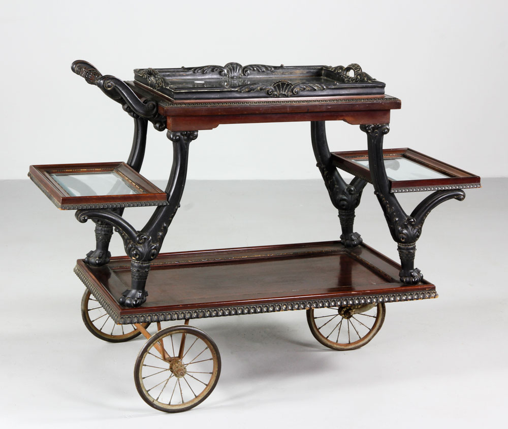 Appraisal: - Mahogany Tea Cart Fancy tea cart mahogany with beveled