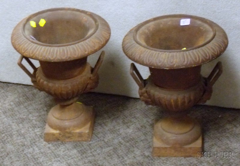 Appraisal: Pair of Cast Iron Campagna-form Garden Urns ht in