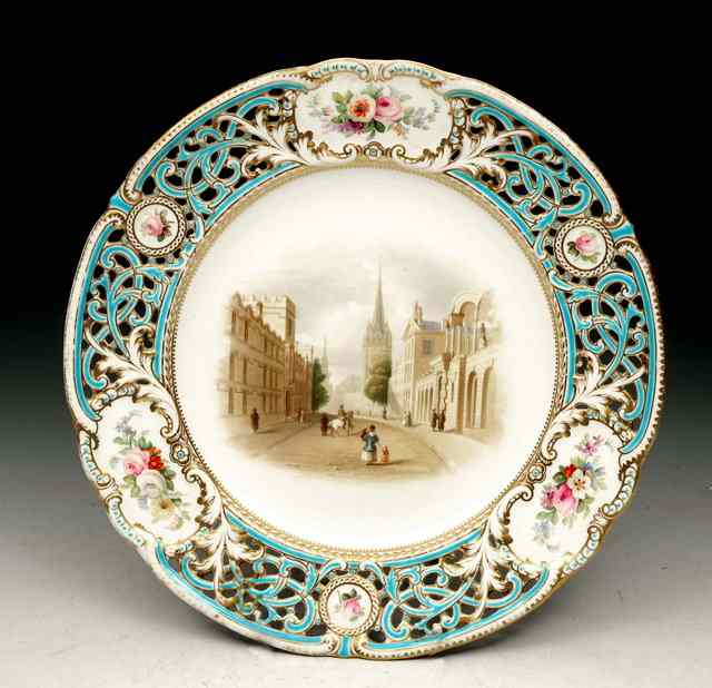 Appraisal: A MINTON PORCELAIN CABINET PLATE decorated 'High Street Oxford' within