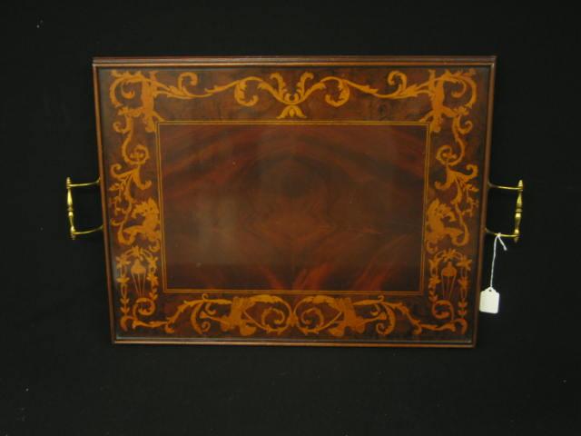 Appraisal: Fine Inlaid Mahogany Tray cherub decor x handled excellent