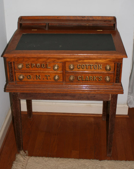 Appraisal: Victorian Oak Slant-Top Four-Drawer Spool Cabinet Desk on Later Stand