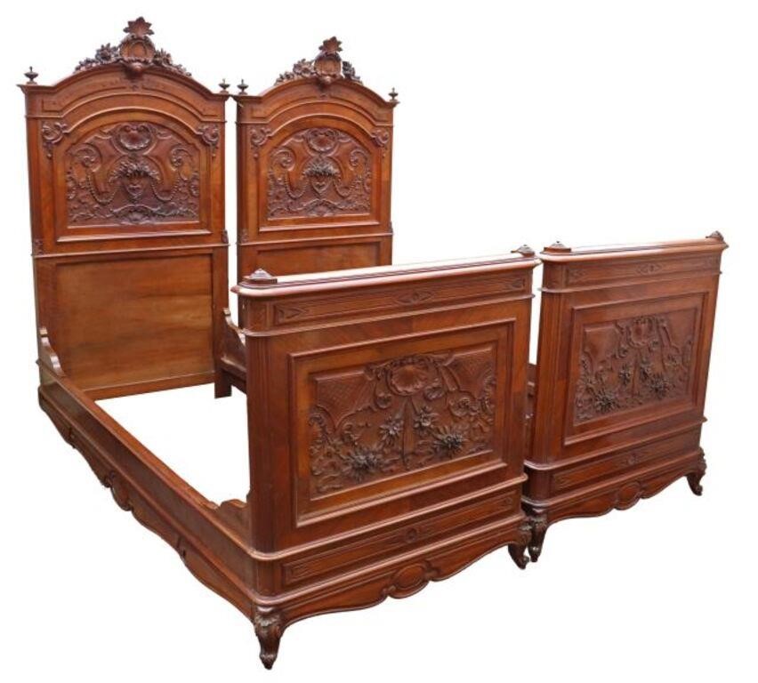 Appraisal: pair Italian Louis XV style mahogany beds th c carved