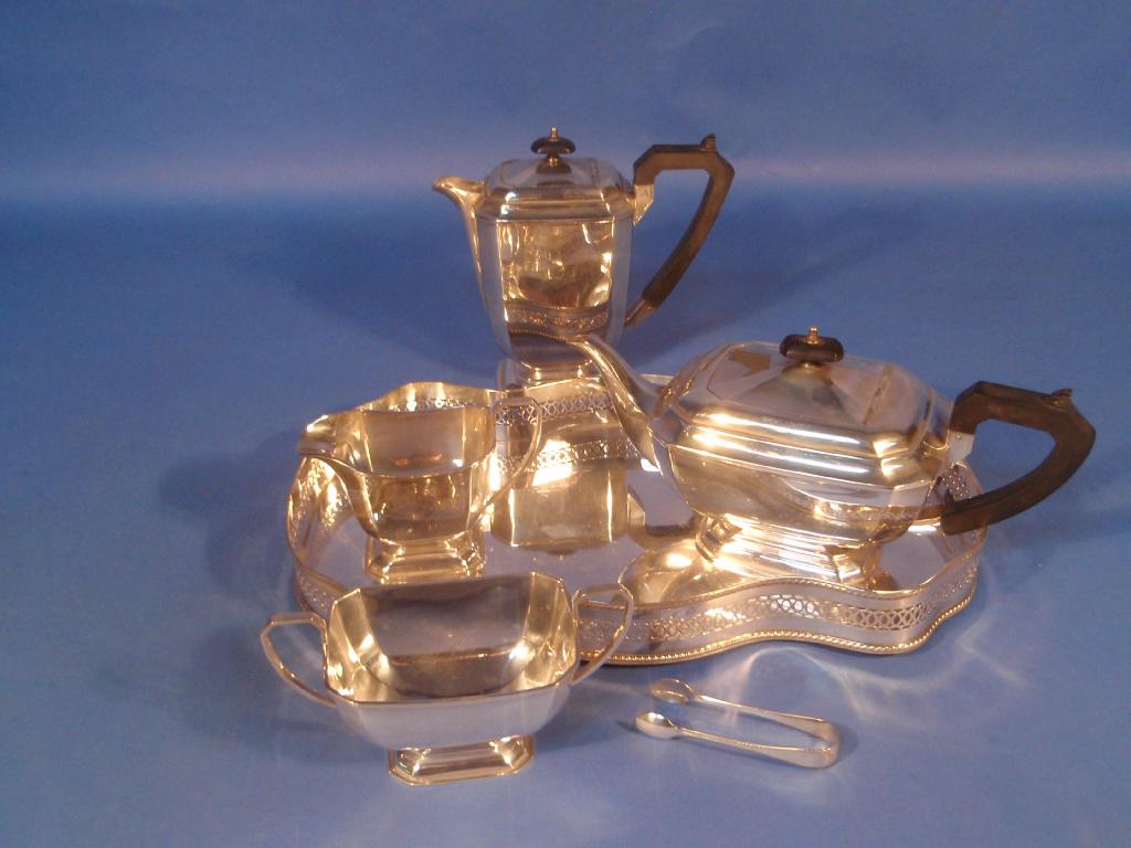 Appraisal: A Leclere electro plate four piece tea set and serpentine