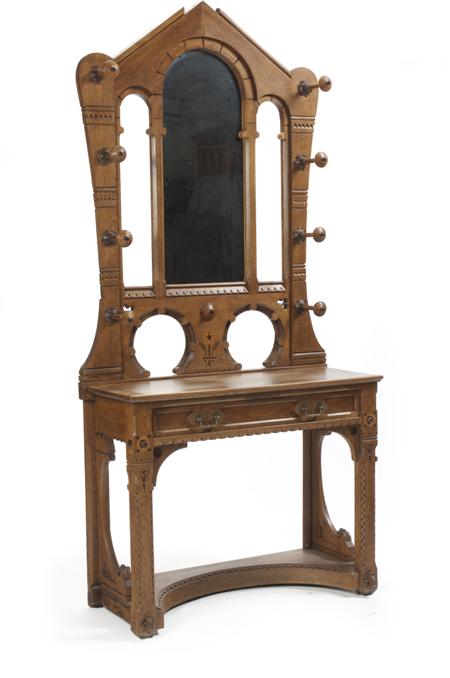 Appraisal: J P SEDDON ATTRIB HALL STAND CIRCA inlaid oak the