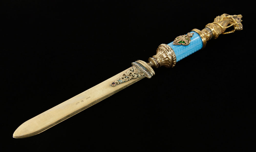 Appraisal: - Russian Gilt Silver and Enamel Letter Opener Russian letter