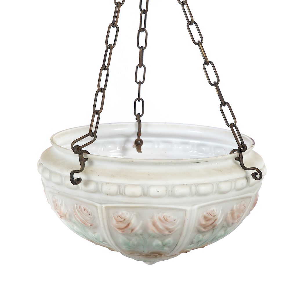 Appraisal: Hanging Obverse Painted Molded Chandelier Good condition with normal wear