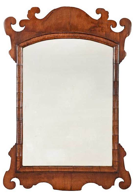 Appraisal: Early Georgian Walnut Mirror British th century arched mirror plate